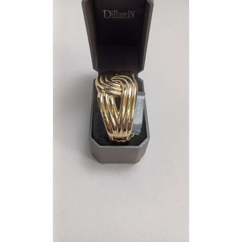 Dillards Gold Tone Ribbed Multi Strand Hinged Cuff‎ Statement Bracelet NIB